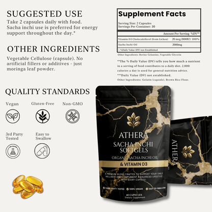 Athera Softgels | Organic Sacha Inchi Oil & Vitamin D3 - Athera OrganicsAthera Softgels | Organic Sacha Inchi Oil & Vitamin D3